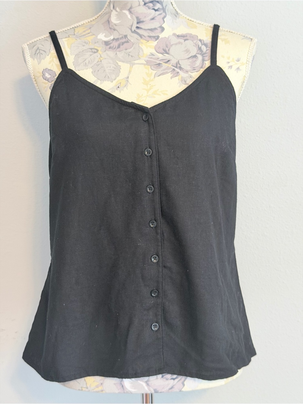 TREASURE & BOND Black Linen Blend Button-Front Cami Tank Nordstrom Size Medium